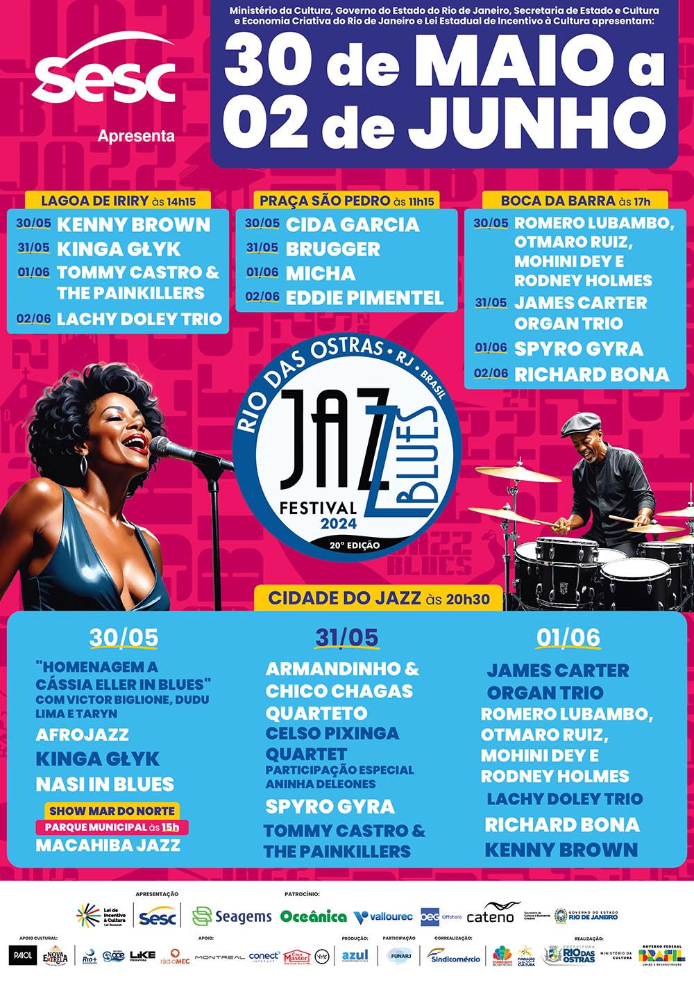 Cartaz Jazz e Blues 2024 com as atrações